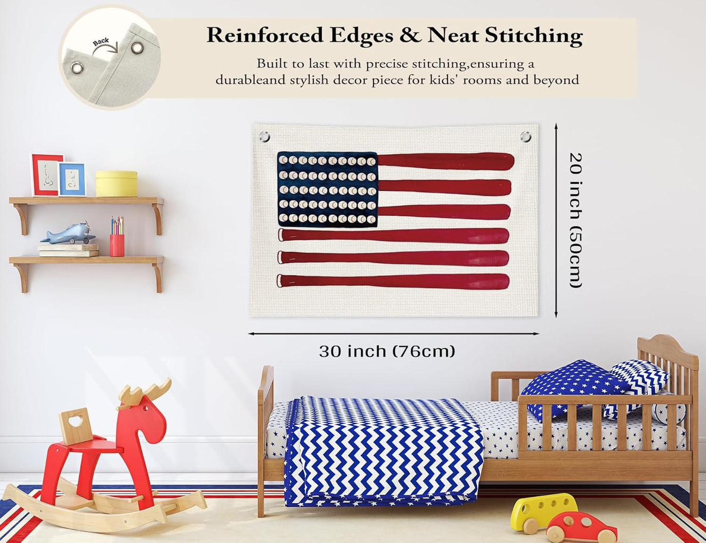Baseball Wall Decor, Baseball Room Decor for Boys, Vintage Base Ball Bat American Flag Hanging Canvas Banner Flag Wall Art Decor for Kids Boys Nursery Room Bedroom Playroom, 20x30 in