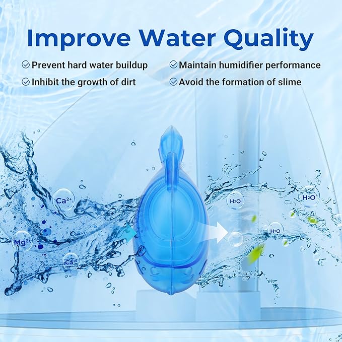 Funmit Humidifier Cleaning Fish, 6 Pack Humidifier Cleaner for Humidifiers and Fish Tanks, Purifies Water, Prevents Hard Water Build-Up, Reduces Scale, Blue