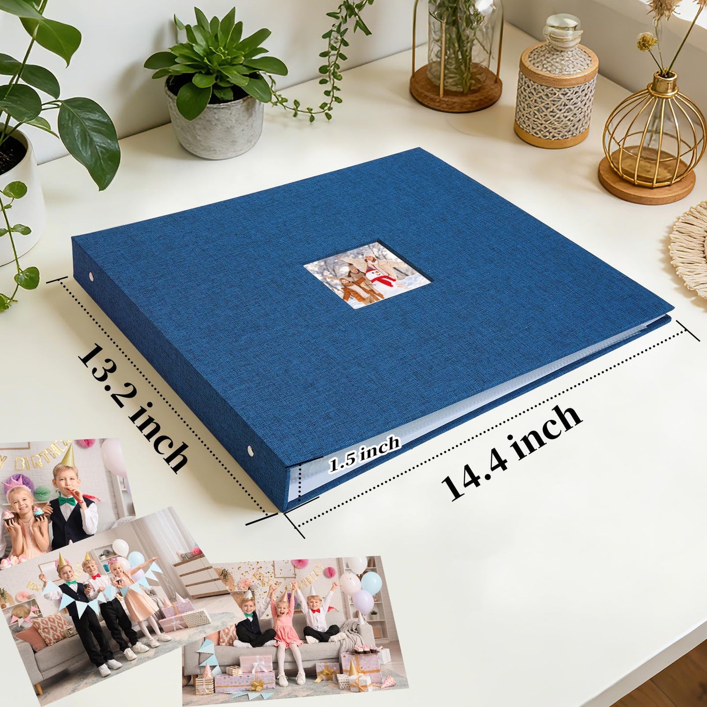Hiwhy 12x12 Inch Large 3 Ring DIY Scrapbook Photo Album, Linen Cover Scrapbook with 20 Sheets Plastic Sleeves 40 Pages Memory Book for Wedding Birthday Baby Family (Navy)