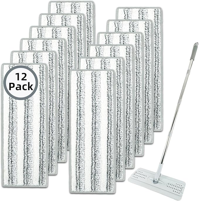 12 Pack Microfiber Mopping Pads Compatible with JOYMOOP, Libman, Oshang Flat Mop and Most 13"X5" Flat Floor Mop, Reusable & Washable Microfiber Cleaning Pads