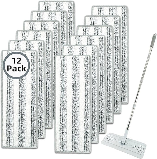 12 Pack Microfiber Mopping Pads Compatible with JOYMOOP, Libman, Oshang Flat Mop and Most 13"X5" Flat Floor Mop, Reusable & Washable Microfiber Cleaning Pads