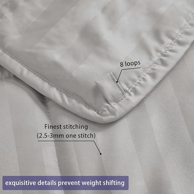yescool Weighted Blanket for Adults (15 lbs, 48" x 72", Light Grey Stripes) Heavy Blanket for Sleeping Perfect for 160-180 lbs, Twin Size Breathable Blanket with Premium Glass Bead, Machine Washable