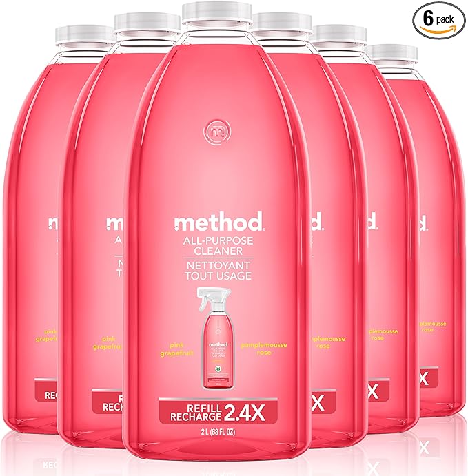 Method All-Purpose Cleaner Refill, Pink Grapefruit, Perfect for Most Counters, Tiles, Stone, and More, 68 Fl Oz bottles, (Pack of 6)