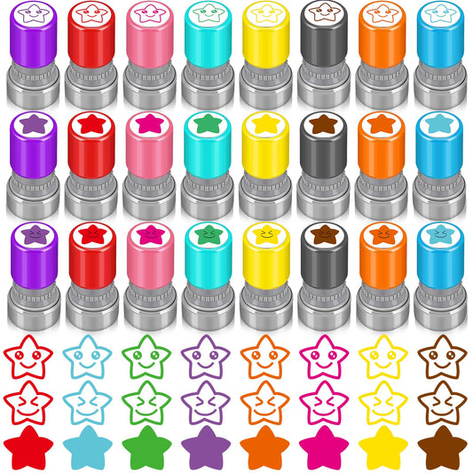 Yinder 24 Pcs Teacher Stamps for Classroom Self Inking School Classroom Stamps Gifts Bulk for Teachers Elementary Colorful Motivational Encouraging Supplies(Star)