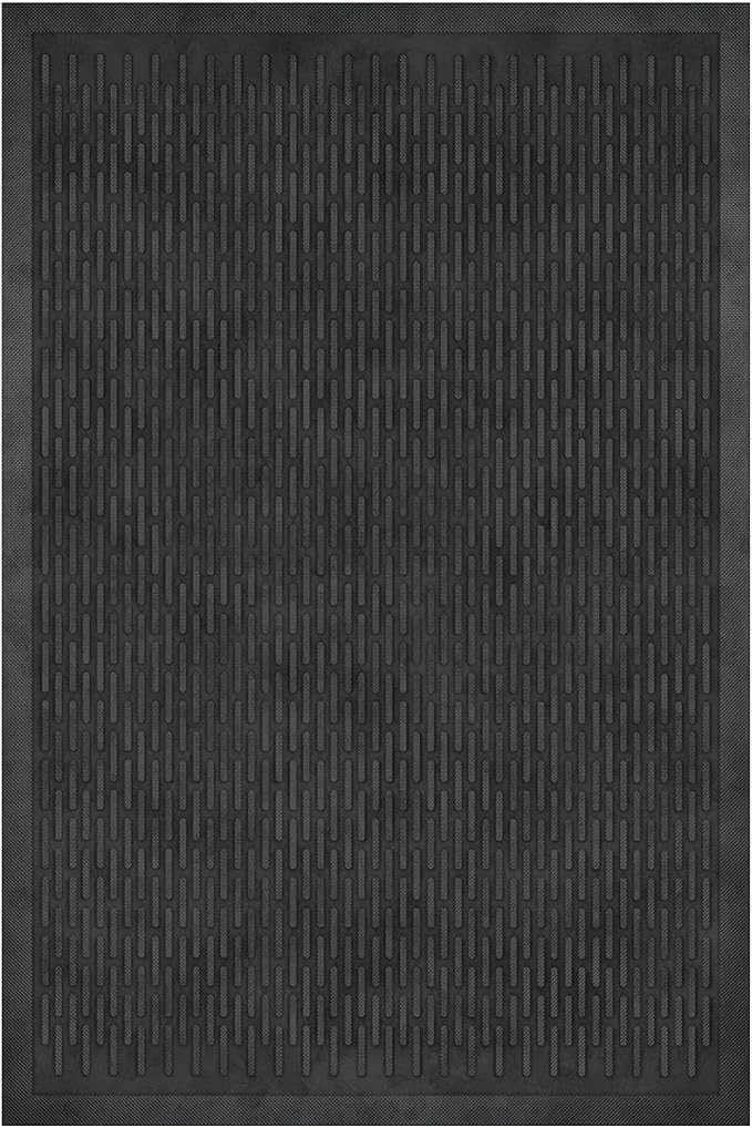 Sweet Home Stores Indoor/Outdoor Rug Ribbed Waterproof Design Multi-Purpose Rubber Mat, Perfect for Kitchens, Entryways, Living Rooms, Office, 24" x 36", Black