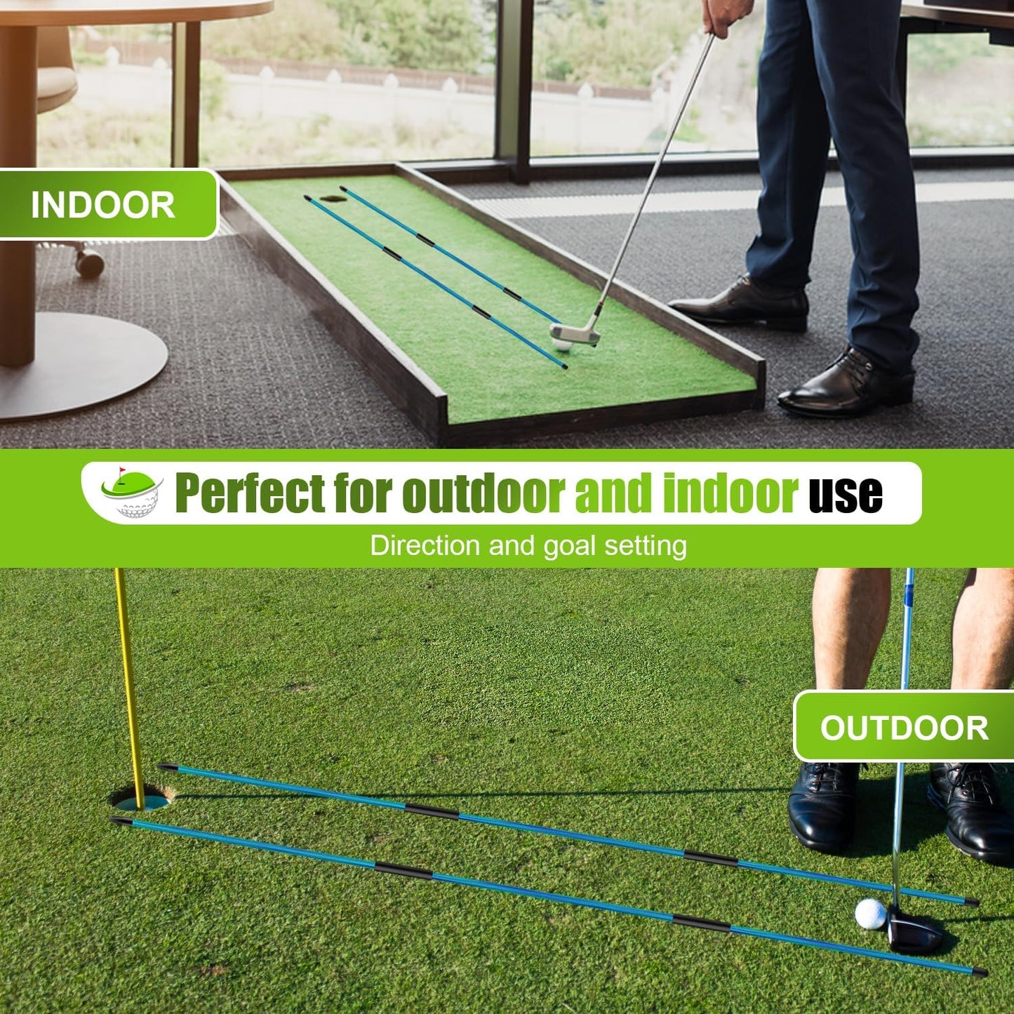 Golf Alignment Sticks 2 Pack, 48″Collapsible Practice Rods for Aiming/Putting, Golf Training Aid for Swing Trainer with Clear Tube Case, Foldable Training Rods with 10 Golf Tees