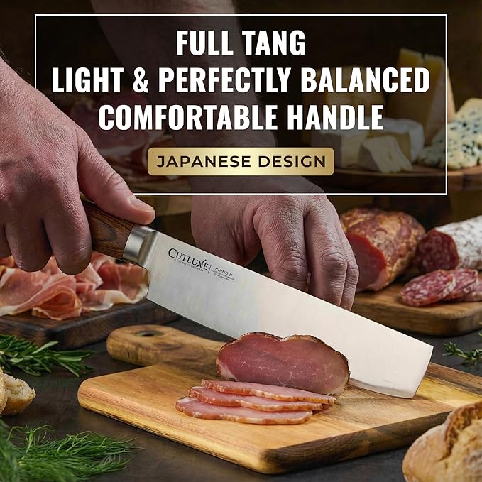 Cutluxe Nakiri Knife – Ultra Sharp 7" Meat and Vegetable Japanese Knife for Chopping, High Carbon Stainless Steel Blade, Full Tang Pakkawood Handle – Shinobi Series
