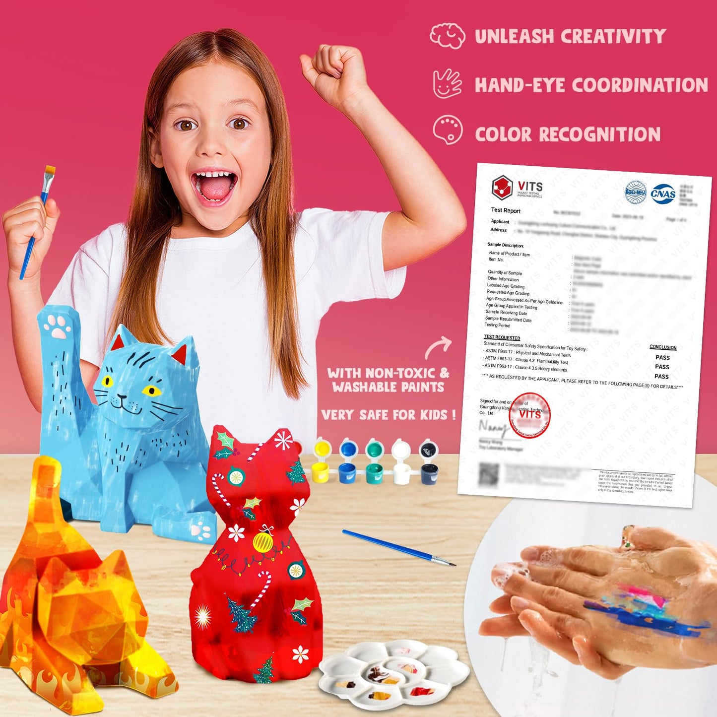 Goody King Paint Your Own Cat Lamp Art Kit, 3PCS DIY Night Light, Arts & Crafts for Kids Ages 8-12, Painting Kit for Girls Boys Age 4 5 6 7 8+, Art Supplies Cat Craft Birthday Gifts for Kids Ages 3+