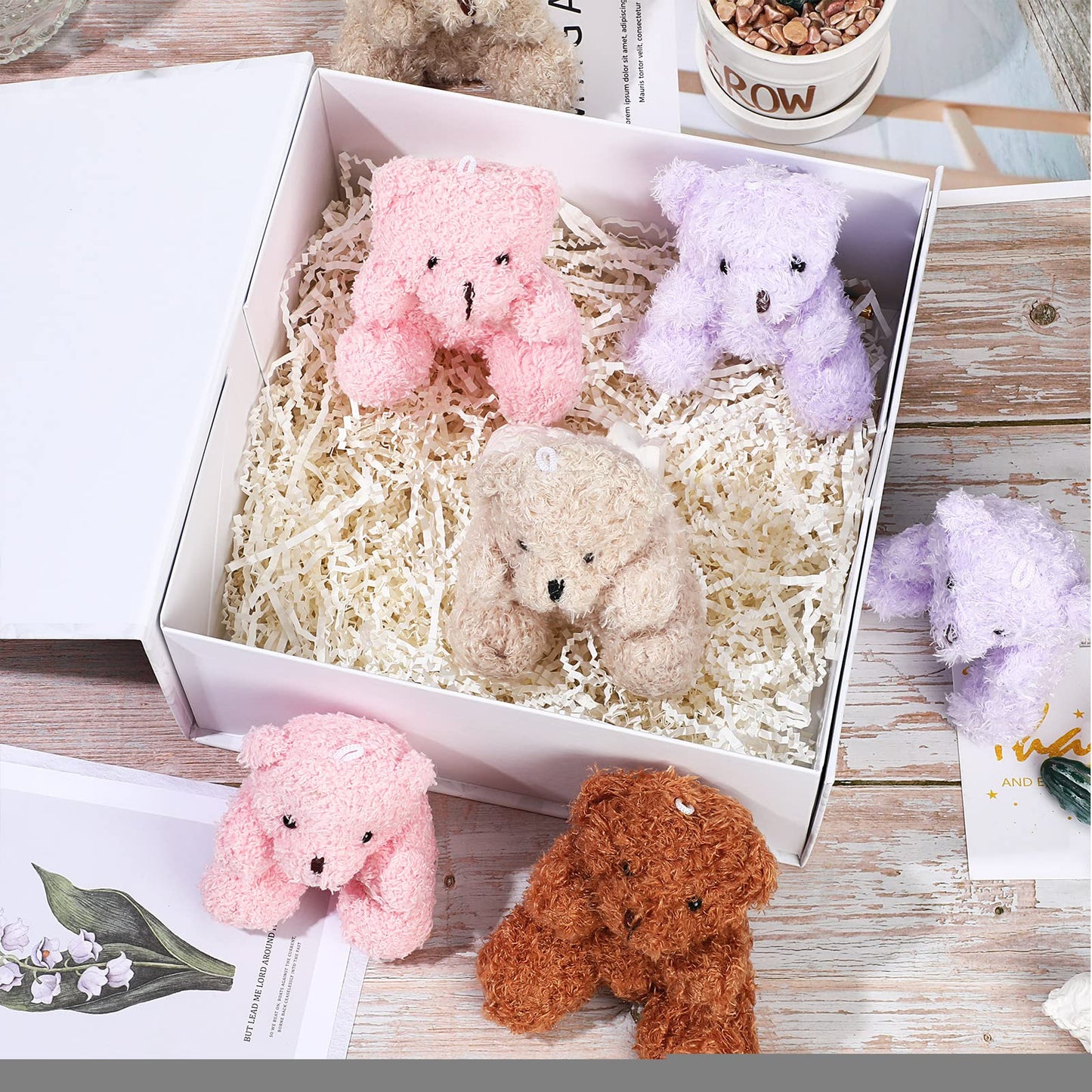 Sotiff 12 Pcs Mini Plush Bear Bulk 4 Inch Stuffed Bears Soft Tiny Animal Doll DIY Keychains Gifts for Volunteer Graduation Baby Shower Party Favors(Brown)