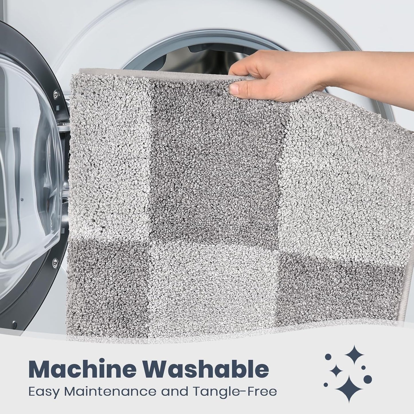 PURRUGS Bathroom Rug Non-Slip Machine Washable 30" x 60", Super Absorbent and Quick-Dry Bath Mat, Extra Soft and Plush Bath Rug for Shower, Bathtub and Sink, Light Grey & Grey