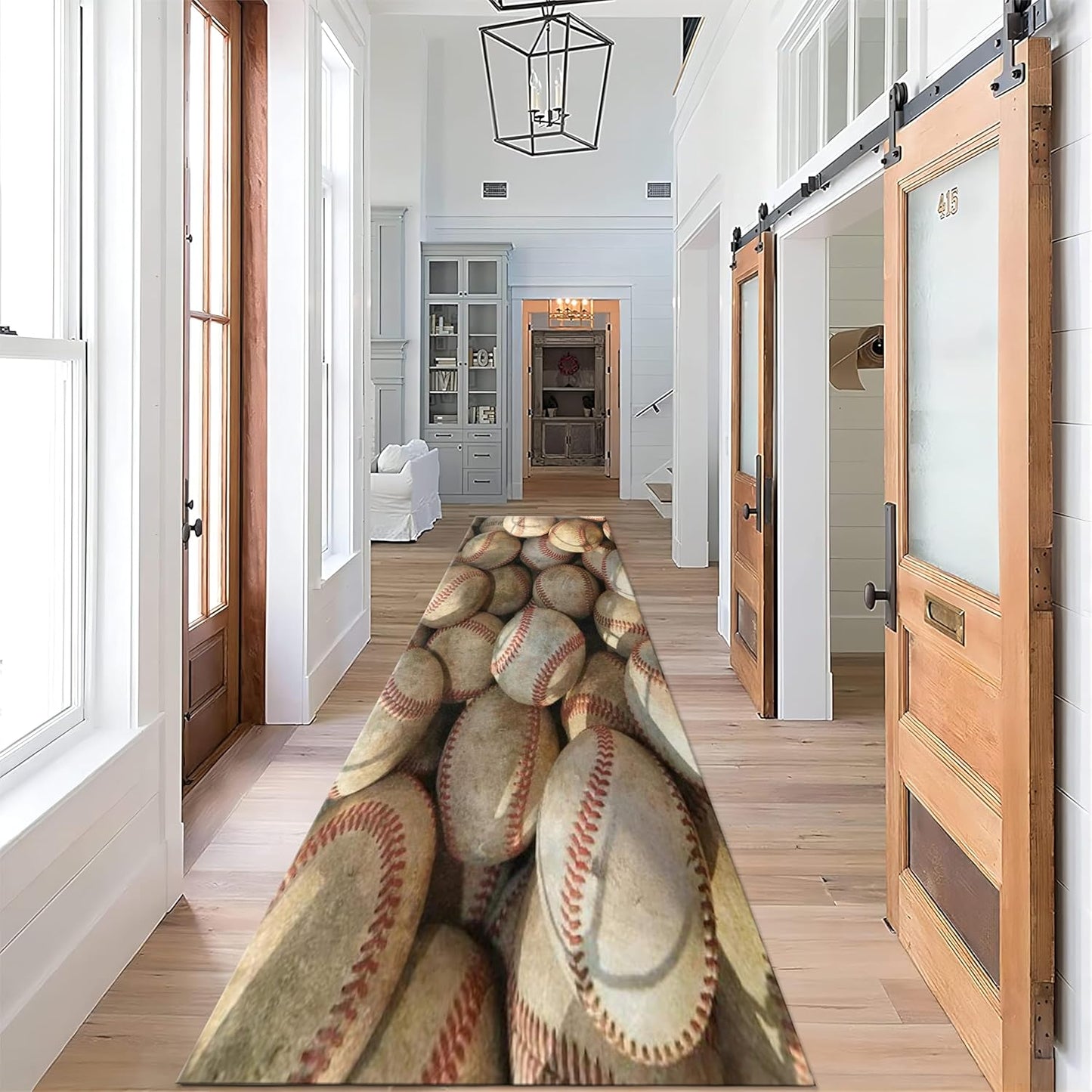 Baseball Long Hallway Rug Runners, 1.3x7ft, Sports Field Indoor Carpet, Reduce Noise Breathable Soft Entry Rug, Non-Shedding Pet Friendly Foldable Area Rug for Indoor Entry Entryway