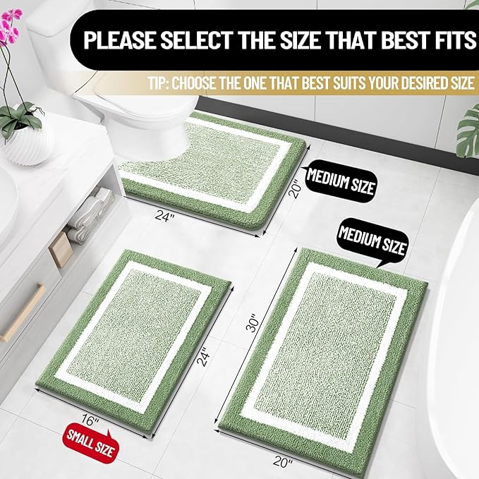 OLANLY Bathroom Rugs 30x20, Extra Soft and Absorbent Microfiber Bath Mat, Non-Slip, Machine Washable, Quick Dry Shaggy Bath Carpet, Suitable for Bathroom Floor, Tub, Shower (Medium, Sage Green)