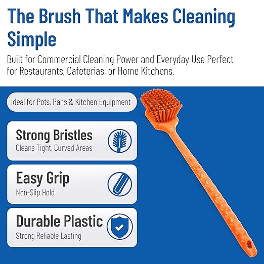 SPARTA 40501EC24 Plastic Large Scrub Brush, Kitchen Brush, Utility Brush With Long Handle For Cleaning, 20 Inches, Orange