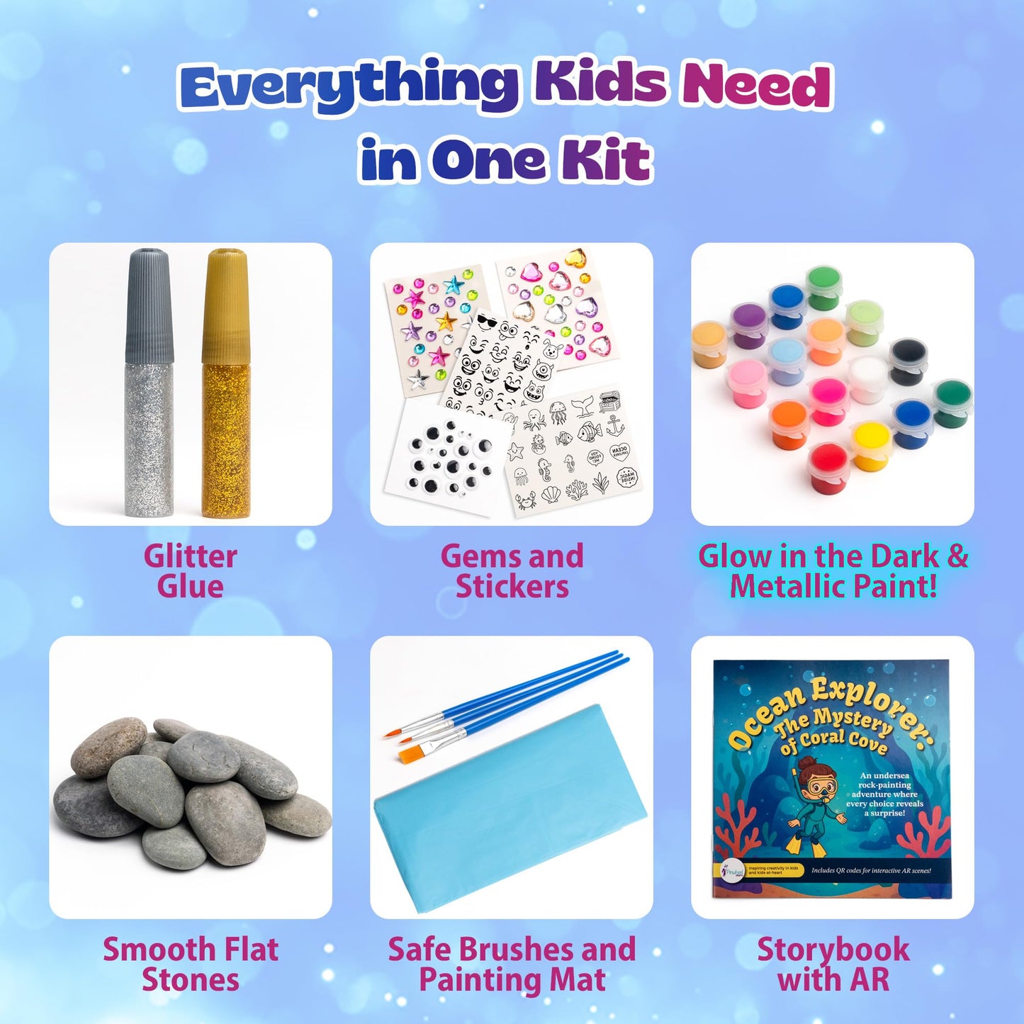 Pinwheel Crafts Glow in the Dark Rock Painting Kit with Interactive AR Storybook – 128pc Arts & Crafts Set for Kids – Augmented Reality Educational Toy for Boys & Girls Ages 6-12