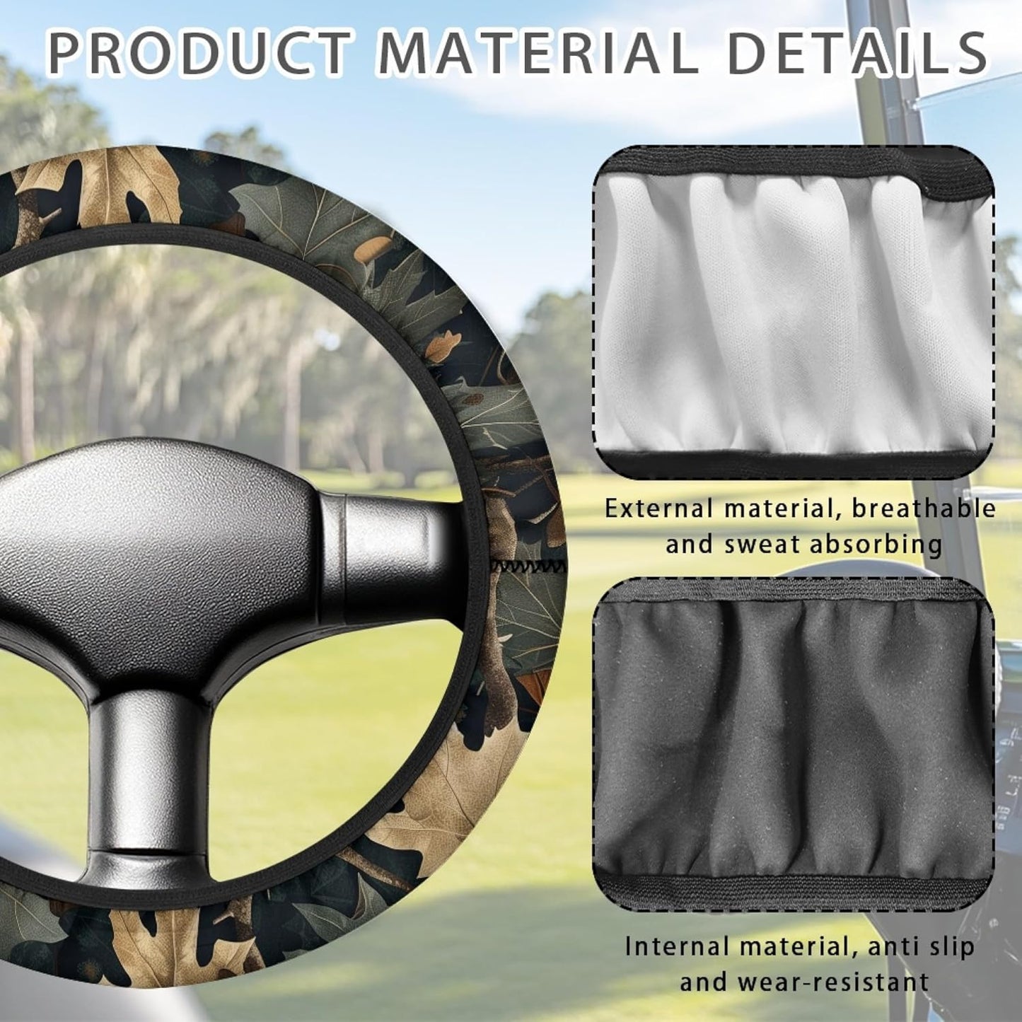 Camo Hunting Golf Cart Steering Wheel Cover 13 Inch - 14 Inch Golf Cart Steering Wheel Covers Camo Oak Hunting Wood Sun Shade Cover Protector Golf Cart Accessories
