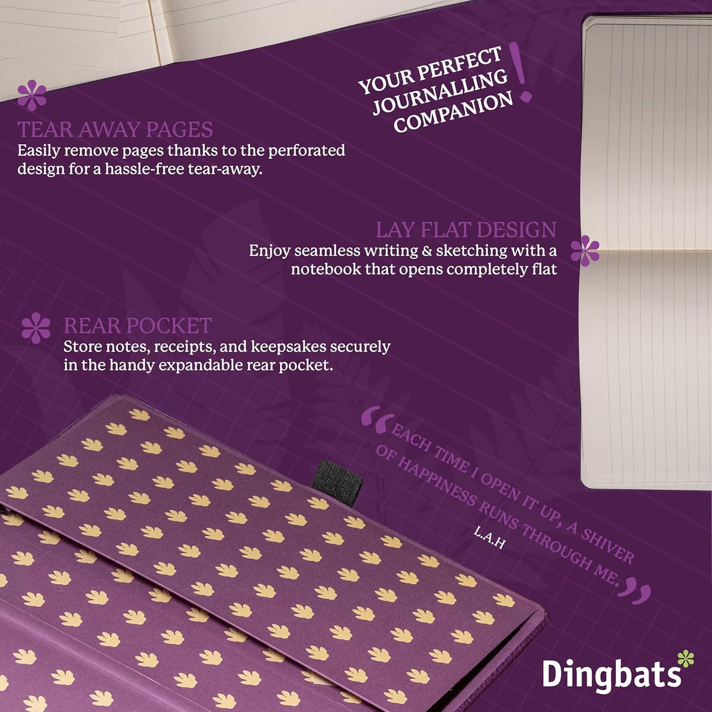 Dingbats* Wildlife Grid Writing Journal Notebook A5 - Vegan Leather Hardcover - Ideal for Work, Travel - Pocket, Elastic Closure, & Bookmark