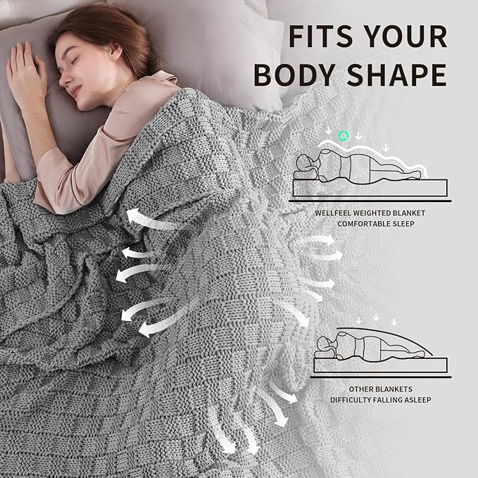 Knitted Weighted Blanket for Adult, No Beads Heavy Blanket 60” x 80'' 17lbs, Breathable Chunky Knit Blanket, Cooling Weighted Blanket for Hot Sleepers, Christmas Home Decor (Light Grey)