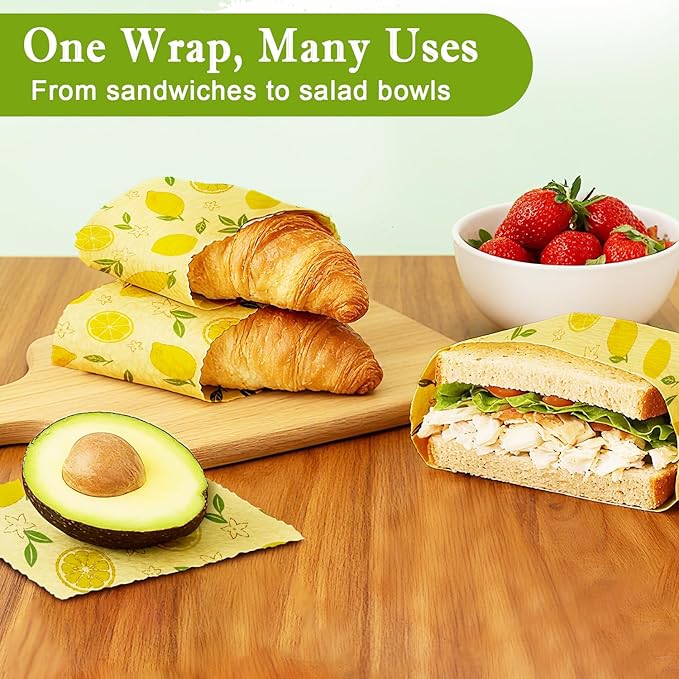 Reusable Beeswax Wraps For Foods, Cheese, Sandwich & Bread- 13 x 39'' Cut to Size - Eco-Friendly Food Storage Alternative to Plastic Wrap & Cheese Paper (Lemon Pattern001, 13x39'')