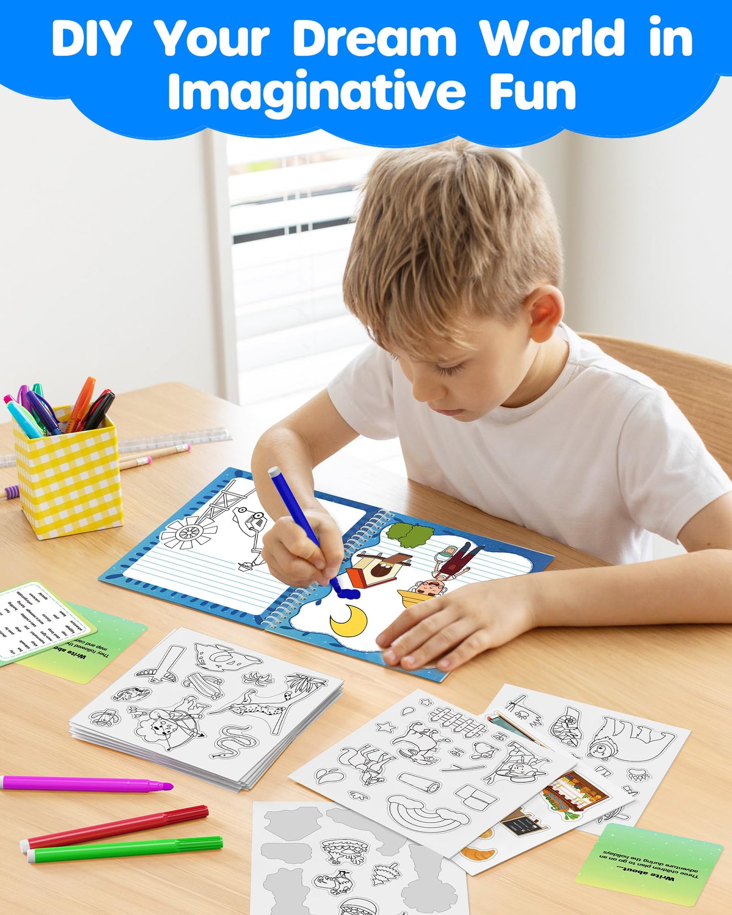 D-FantiX My Storybook Art Kit, Creative Writing & Drawing Activity Set for Boys & Girls, Hardcover Comic Book Making Kit with Stickers, DIY Arts and Crafts Supplies Gifts for Kids Ages 5, 6, 7, 8-12