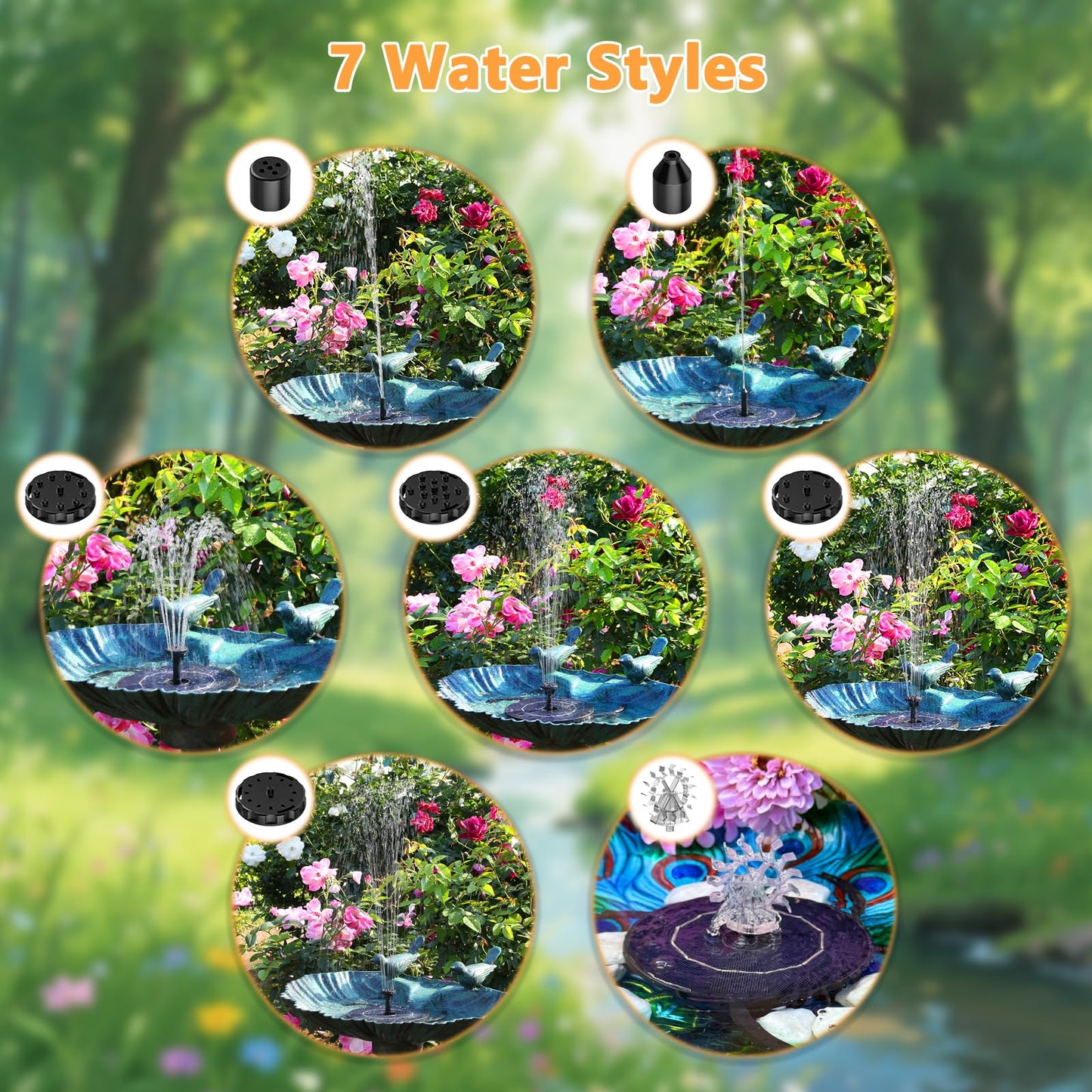 AISITIN Solar Fountain Pump with Windmill & 6 Nozzles & 3 Fixed Bracket, DIY Solar Bird Bath Fountain Built-in 1000mAh Battery for Outdoor, Garden, Pond, Pool, Backyard and Bird Bath