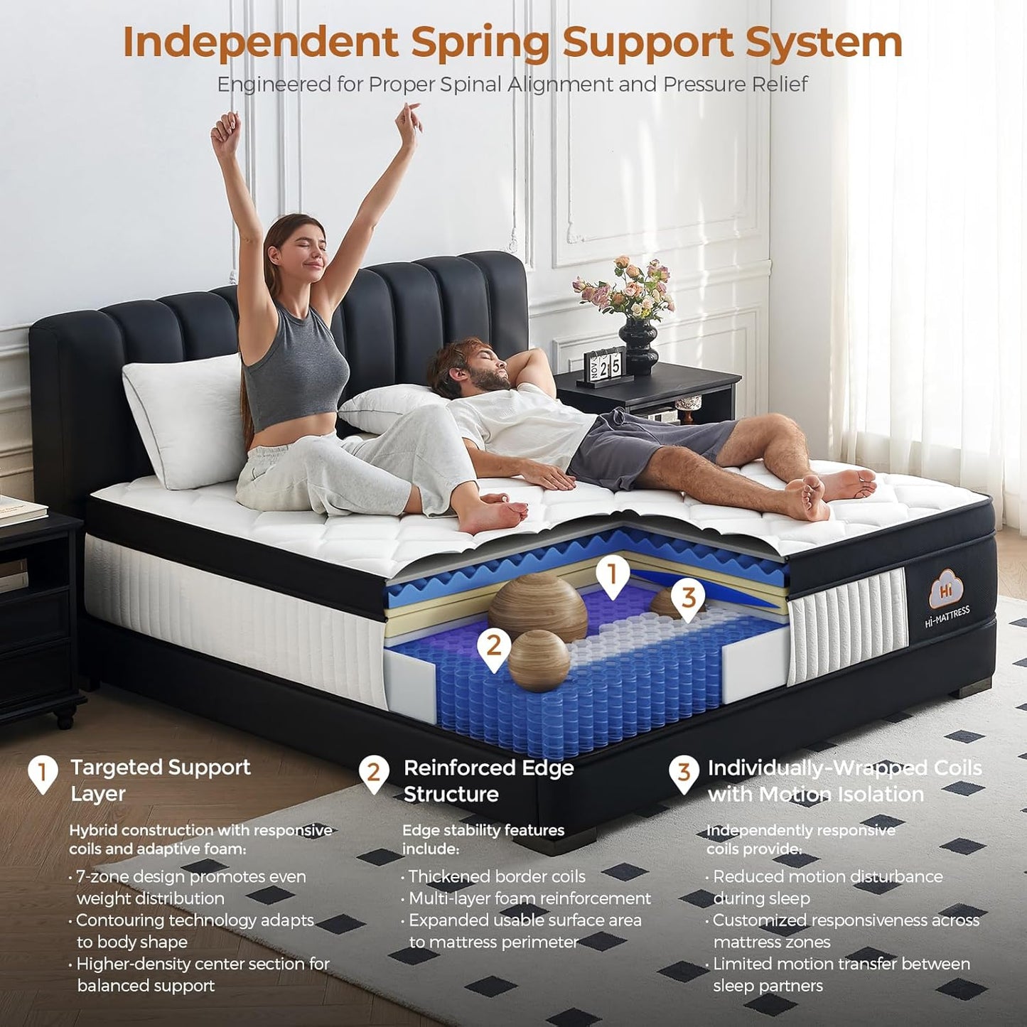 Full Size Mattress 12 Inch Hybrid Full Mattress in a Box, Memory Foam and Individual Pocket Springs for Pressure Relief, Medium Firm, CertiPUR-US Certified, Fiberglass-Free