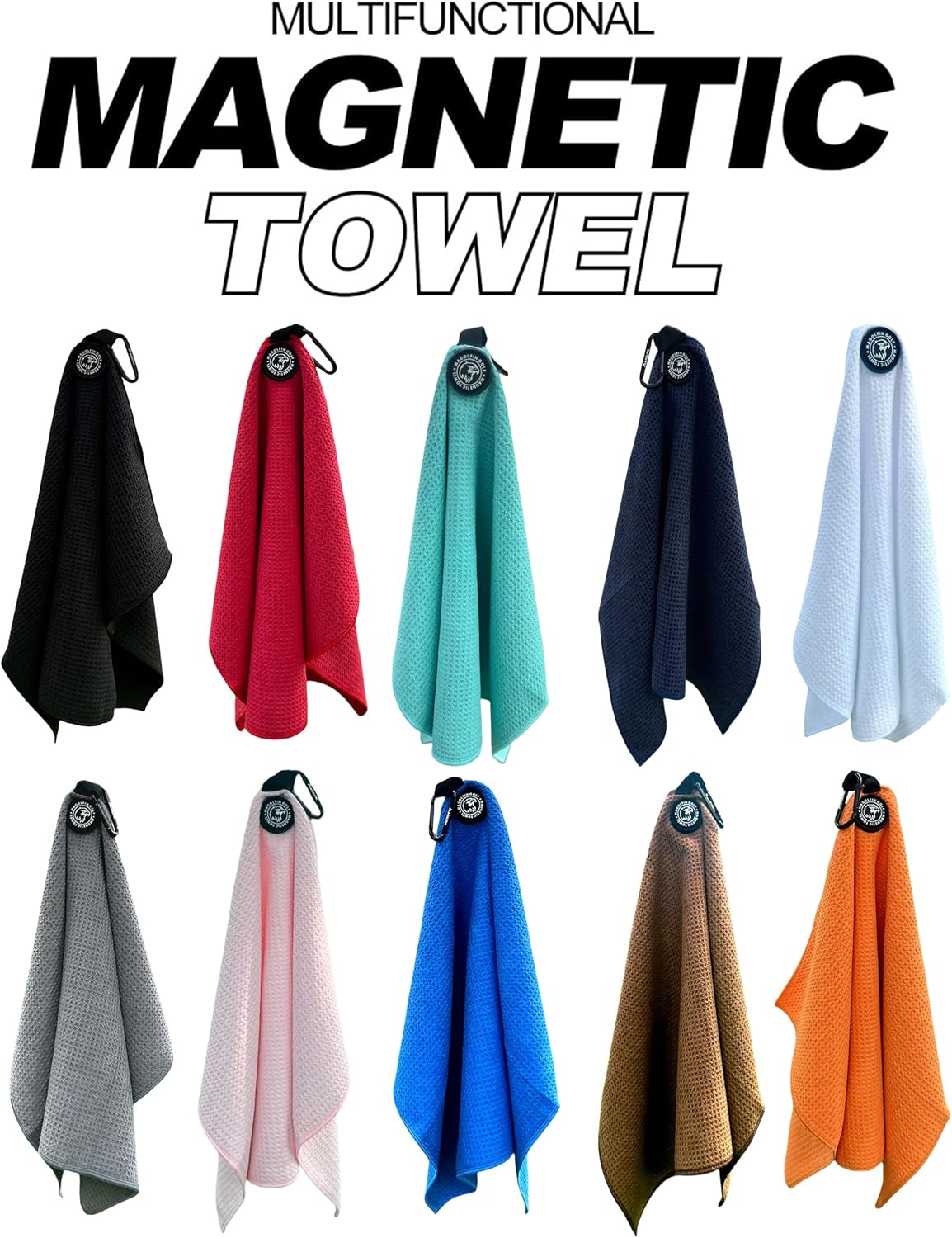 Magnetic Golf Towel with Clip, Microfiber Waffle Design - Industrial Strength Magnet for Strong Hold to Golf Bags, Carts & Clubs - Red
