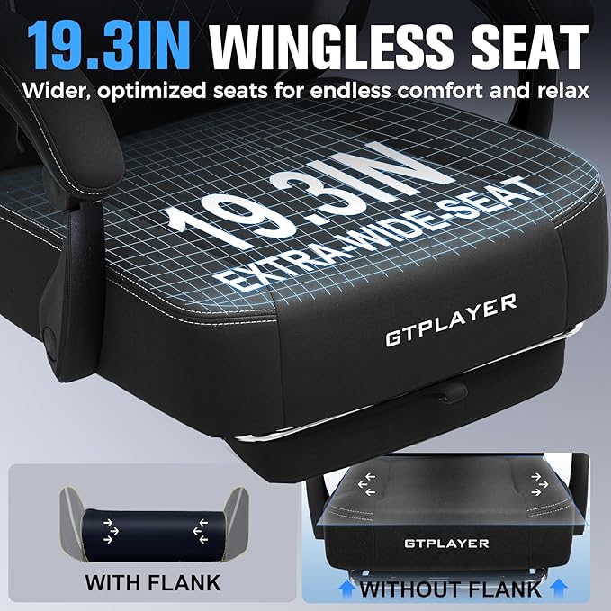 GTPLAYER Big and Tall Gaming Chair Breathable Fabric Computer Chair with Strong Lumbar Support, Comfortable Office Chairs with Pocket Spring Cushion, High Back Ergonomic Desk Chairs with Footrest