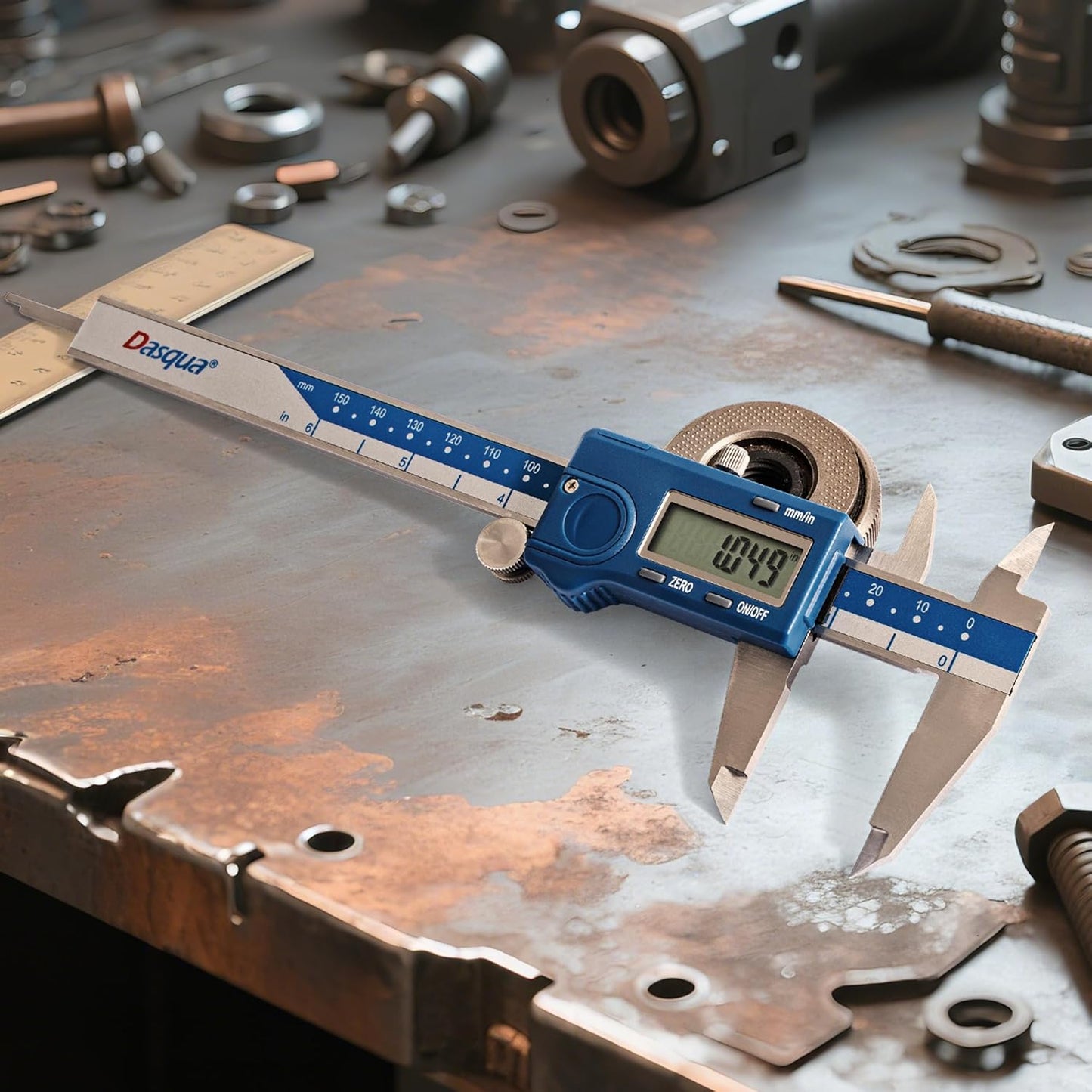 Dasqua Left-Handed Digital Caliper 0-6"/0-150mm Stainless Steel with Large LCD Screen, Dual Unit in/mm, Accuracy ±0.0015"/0.03mm, Resolution 0.0005"/0.01mm, High Precision Caliper Measuring Tool