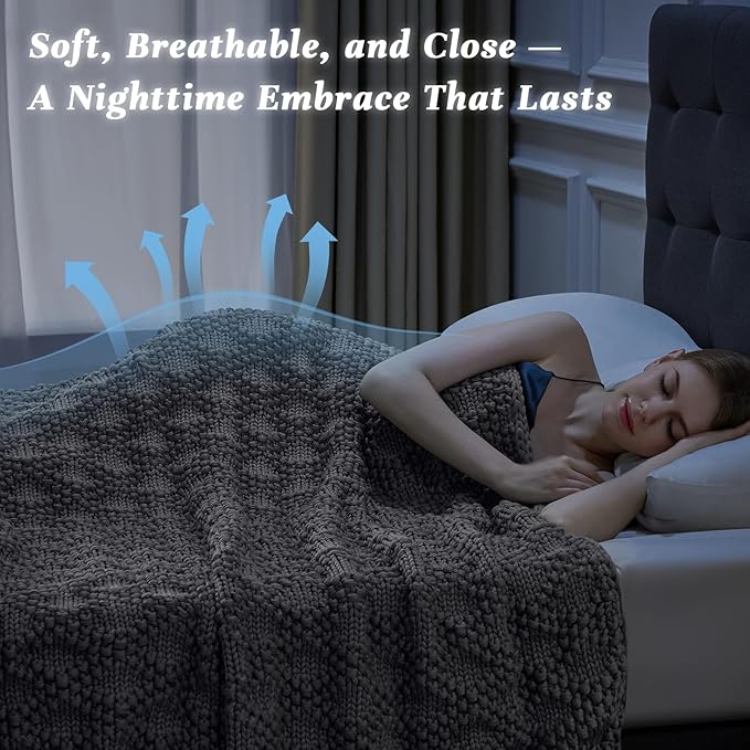 Knitted Weighted Blanket for Adult, Chunky Knit Weighted Throw for Sleep 50"*60" 7lbs, Cooling Breathable Heavy Blanket for Hot Sleepers, Machine Washable Blanket for Room Decor(Light Grey)