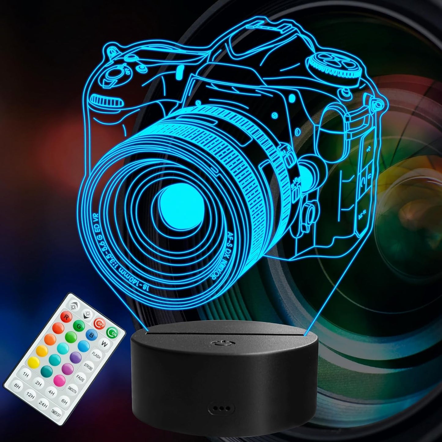 Photographer Gifts for Men, Camera 3D Night Light with Remote Control, 16 Colors Changing, Timer, Dimmable, RGB Flashing Mode, Photography Gifts Gifts for Men Women Christmas Decor