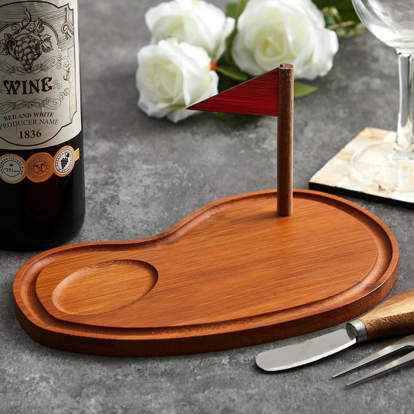 Golf Cheese Board Gift Set Party Favor Prizes Charcuterie Wood Board with Knives and Box for Dad Grandpa Party Tournament Game(Carbonized Bamboo Wood, Golf)