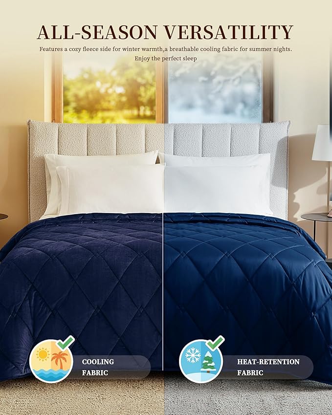 L'AGRATY Queen/King Size Weighted Blanket for Adults 25lbs, 80"x87" — Cooling Breathable Heavy Blanket with Beads for Sleeping Perfect for Hot Sleepers & Couples Machine Washable All-Season Navy Blue