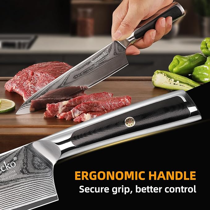Sunnecko Damascus Kitchen Knife Set 4 Piece, Sharp Chef Knife Set with Kitchen Scissors, Professional Kitchen Knives Sets Full Tang with Gift Box