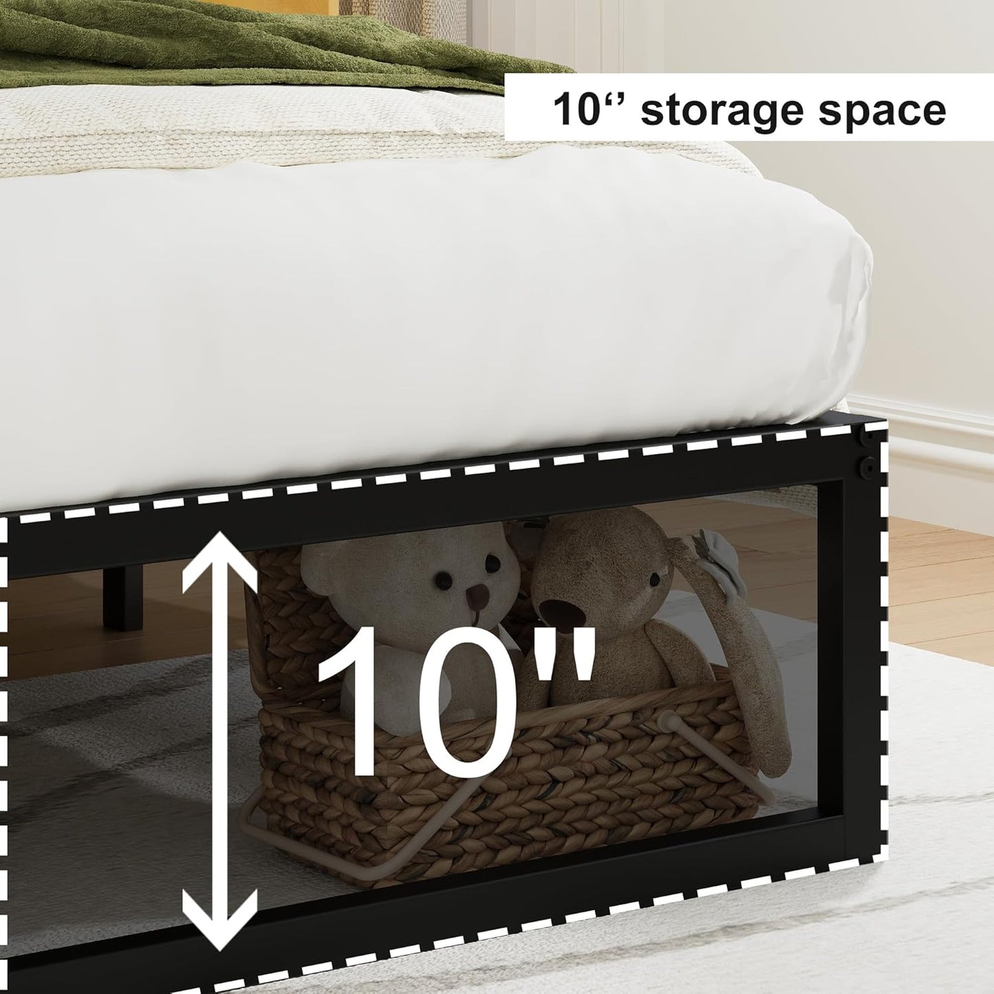 EMODA 12 Inch Queen Bed Frame No Box Spring Needed Heavy Duty Metal Platform BedFrame Queen Size with Steel Slats, Easy Assembly, Black