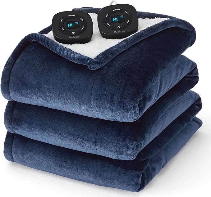 Bedsure Electric Blanket King Size - Dual Control Heated Blanket King Size, Fast Heating with 10 Time Settings & 10 Heat Settings, Warm Gifts for Grandma, Women, Men (100x90 inches, Navy)