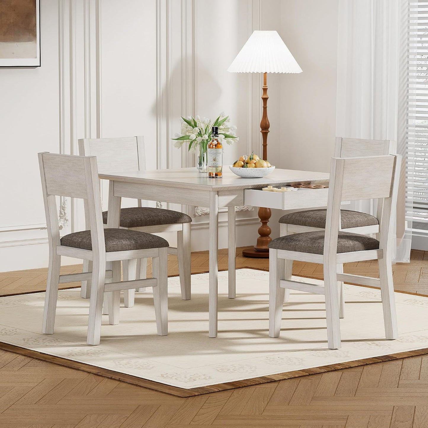 Solid Wood Dining Chairs Set of 2, Farmhouse Kitchen Chairs with Upholstered Cushion, Easy Assembly for Dining Room, Kitchen, Washed Gray