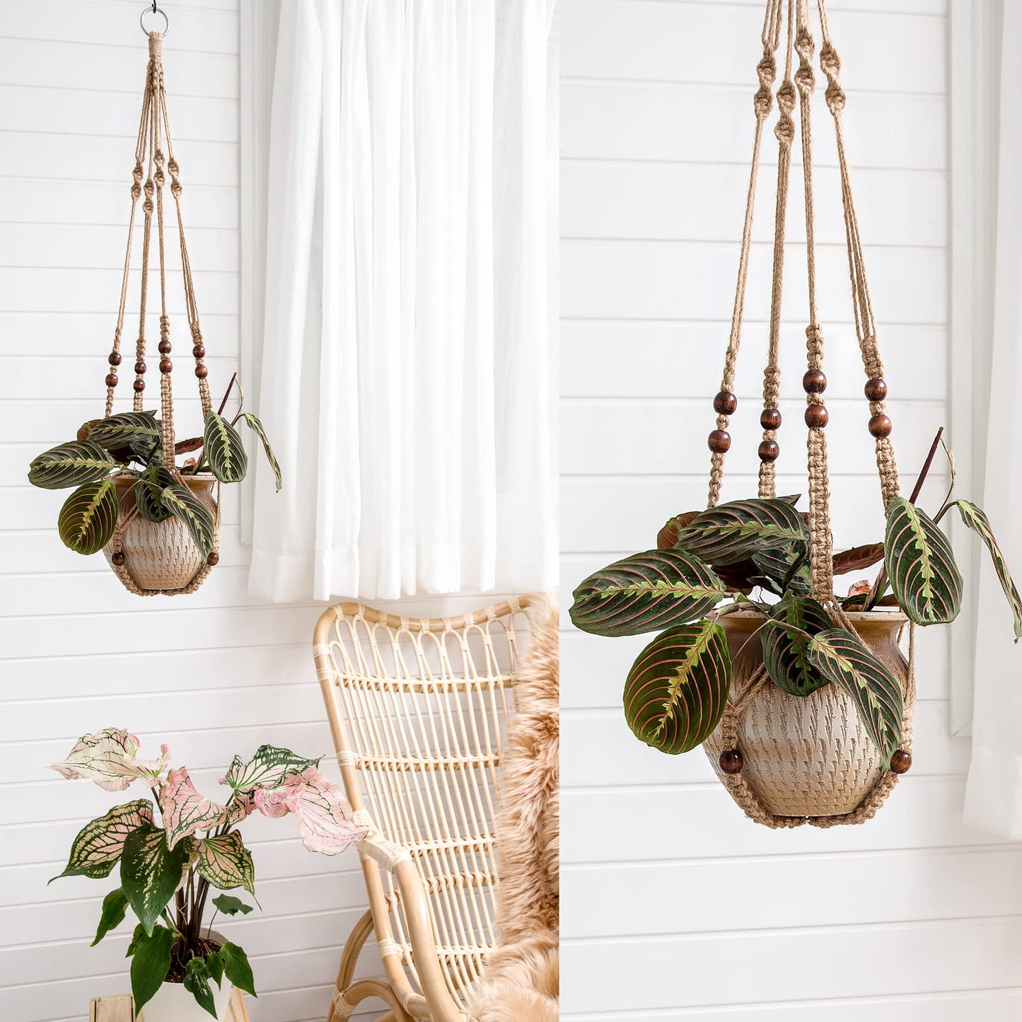 Mkono Set of 7 Macrame Plant Hangers Indoor 6 Different Size Hanging Planter Basket Flower Pot Holder 67"/46"//41"/35"/29"/23", Brown