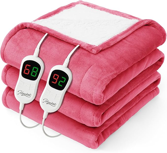 Homemate Electric Heated Blanket King - 100"x90" Heating Bed Blankets Throw with 10 Heating Levels 8 Hours Auto Off Fast Heating Over-Heated Protection Ultra Soft Warm Flannel ETL Certified