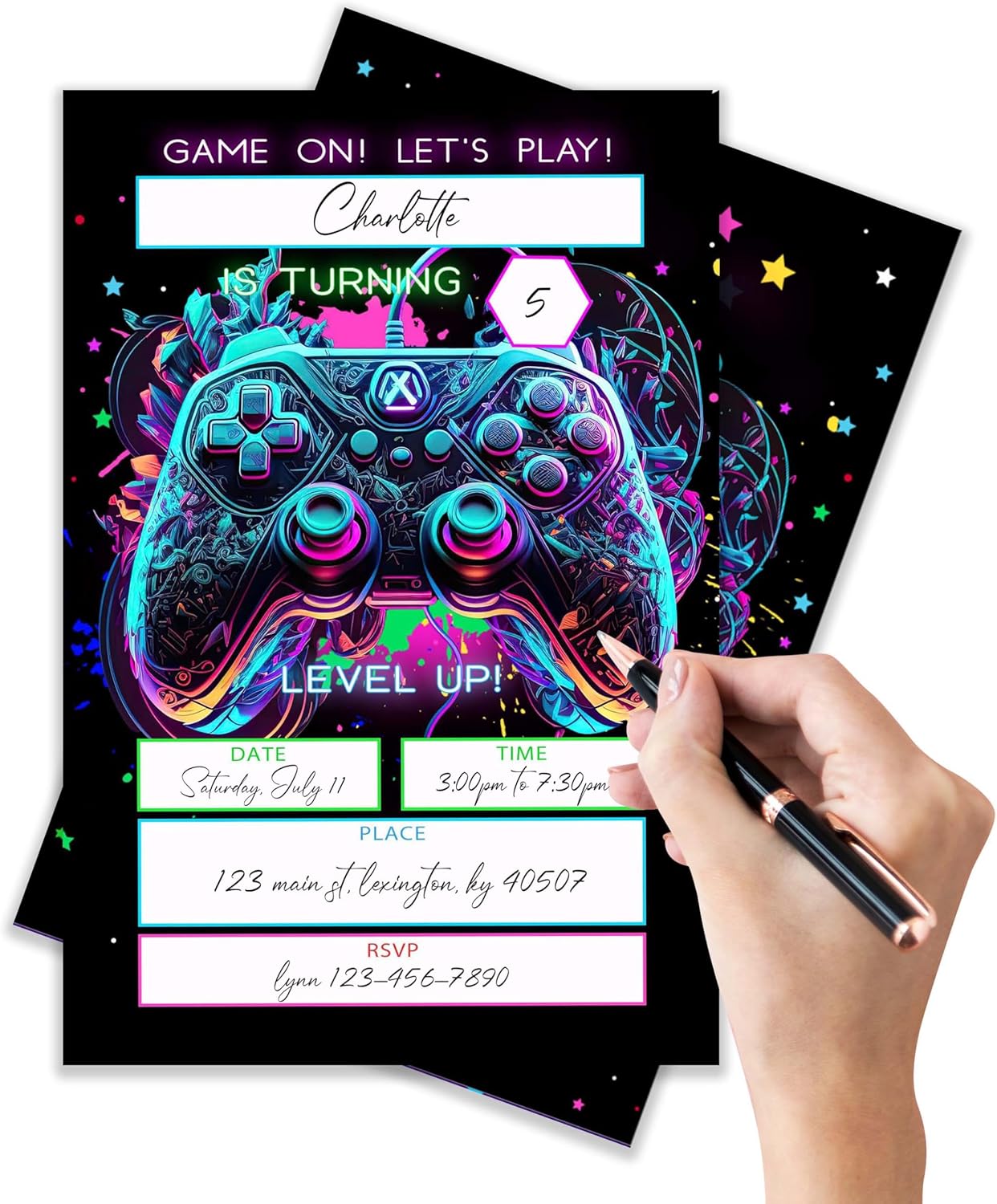 4x6 Gamer Birthday Invitations, Video Game Birthday Party, Gaming Party Decorations, Birthday Party Invitations for Boys, Girls, Kids Birthday Invitations, 20 Cards with 20 Envelopes.(31)