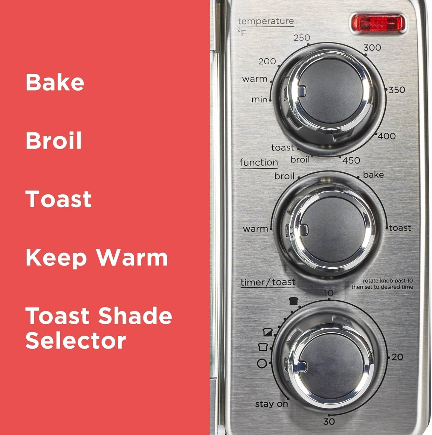 BLACK+DECKER 4-Slice Convection Oven, Stainless Steel, Curved Interior Fits a 9 inch Pizza, TO1313SBD
