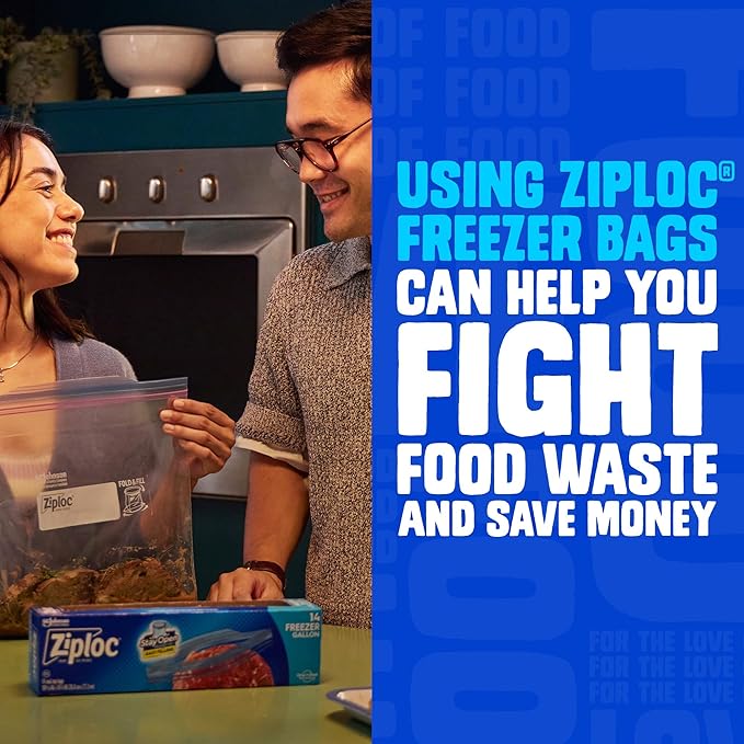 Ziploc Gallon Food Storage Freezer Bags, Stay Open Design, Easy to Fill, 66 count, 2 Pack, 132 Total (Packaging May Vary)