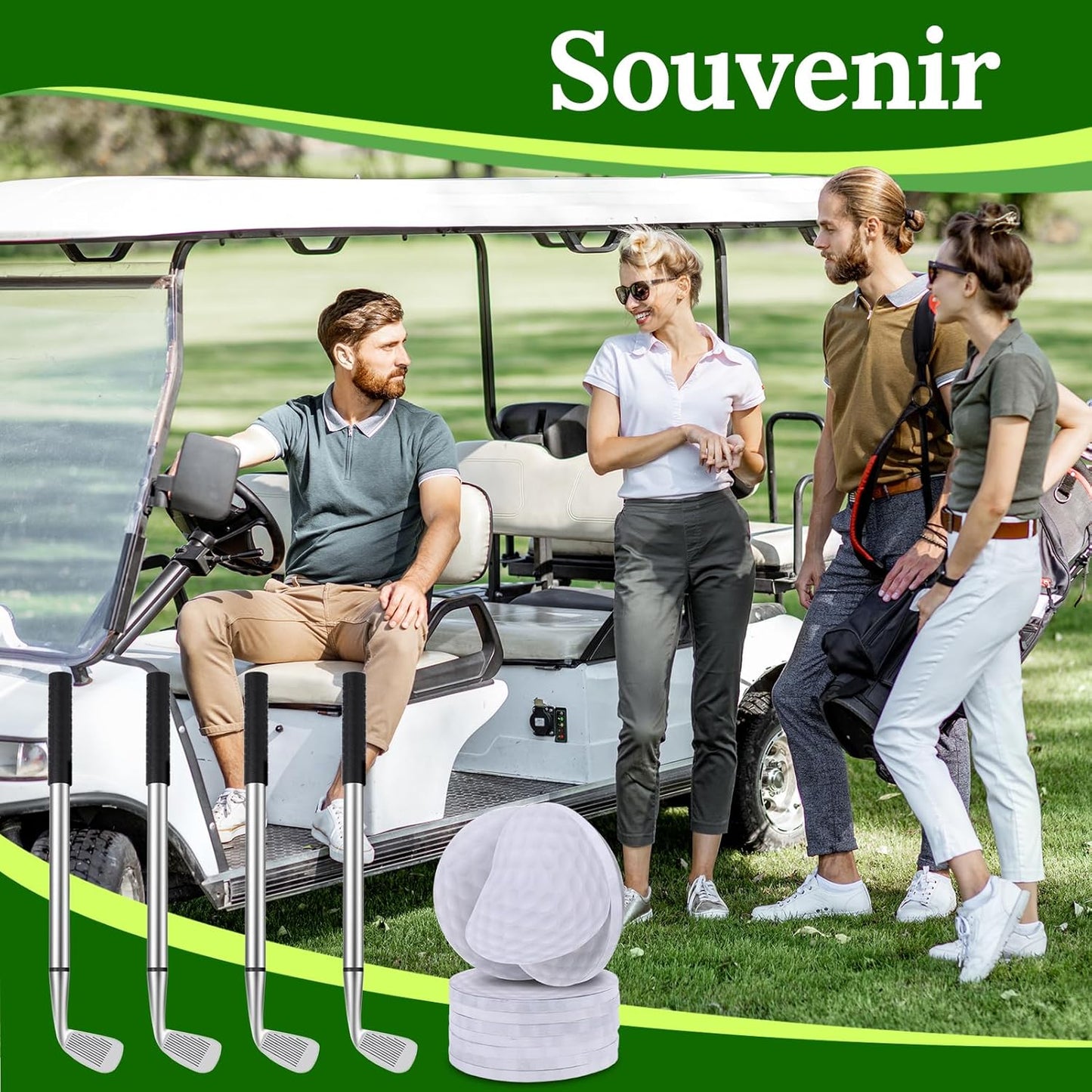 Jspupifip 48 Pcs Golf Party Favors Set 24 Golf Ballpoint Pen and 24 Pads Golf Sticky Notes Golf Clubs Pens Golf Party Favors Funny Pen Golfing Club Props Black Gel Ink for Golf Birthday Party Supplies