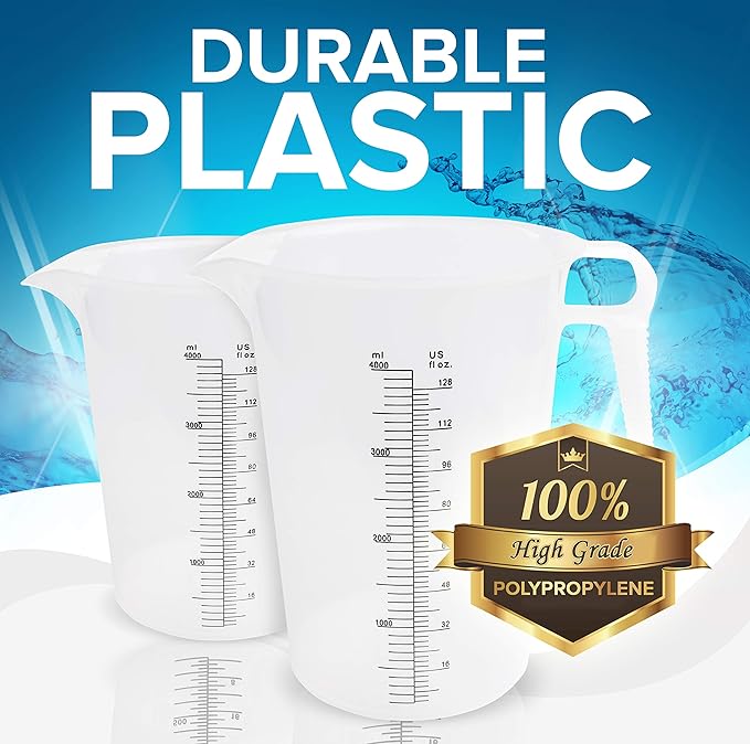 128oz (1 gallon) Measuring Pitcher, Plastic, Multipurpose - Great for Oil, Chemicals, Pool and Lawn - Ounce (oz) and Milliliter (mL) Increments (4000 mL)