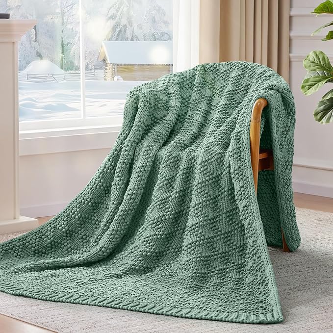 Knitted Weighted Blanket for Adult, Chunky Knit Weighted Throw for Sleep 36"*48" 3lbs, Cooling Breathable Heavy Blanket Machine Washable Blanket for Room Decor(HazeGreen)
