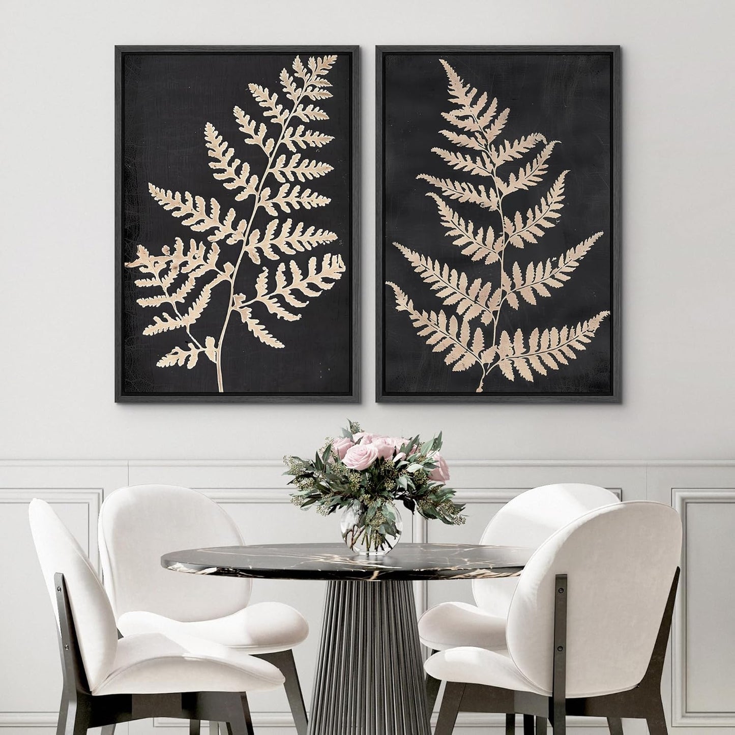 SIGNWIN Framed Canvas Print Wall Art Vintage Fern Leaf Silhouettes Natural Botanical Rustic Illustrations Modern Art Decorative Contemporary for Living Room, Bedroom, Office - 16"x24"x2 Black