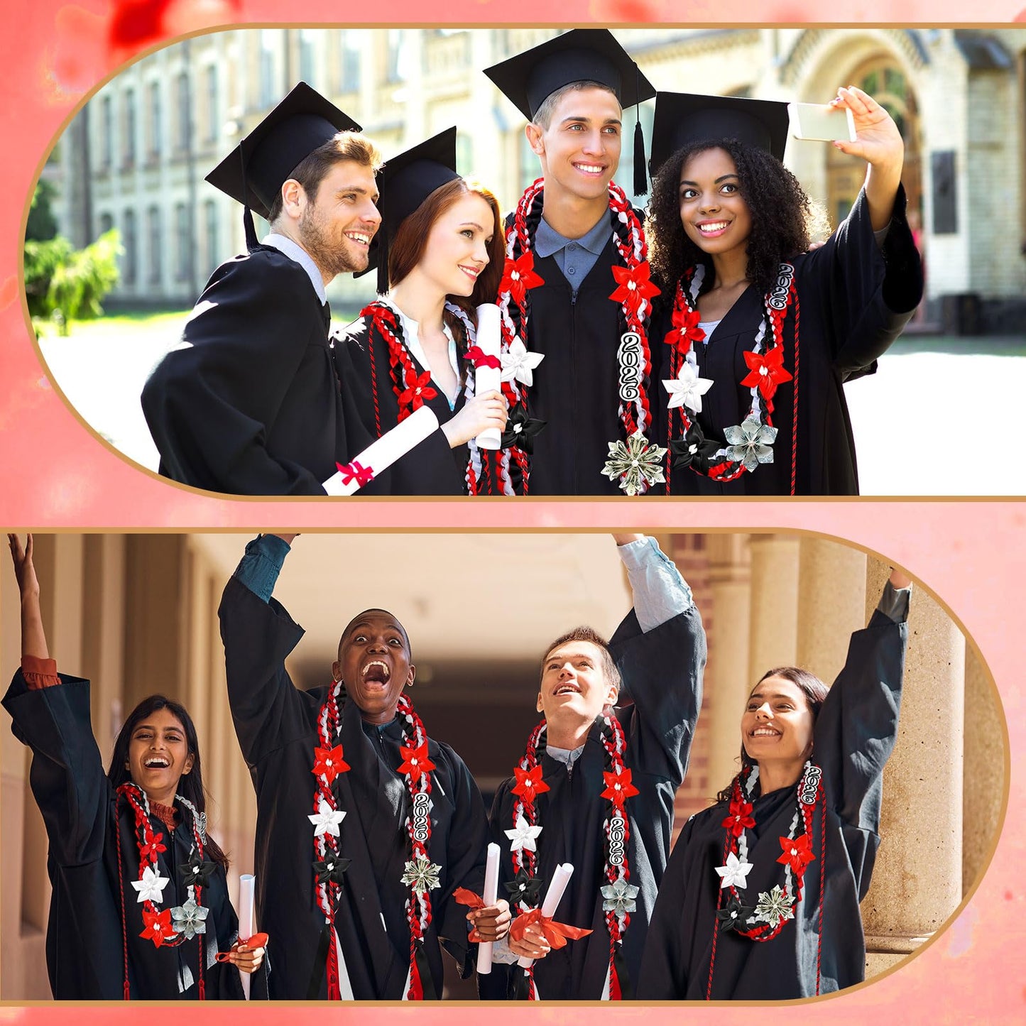 Craftsatin 2026 Graduation Money Leis with Honor Cord Class of 2026 Graduation Ribbon Money Leis Double Braided Handmade Necklace Kit for for High School College Grad Party Supplies(Red Black)