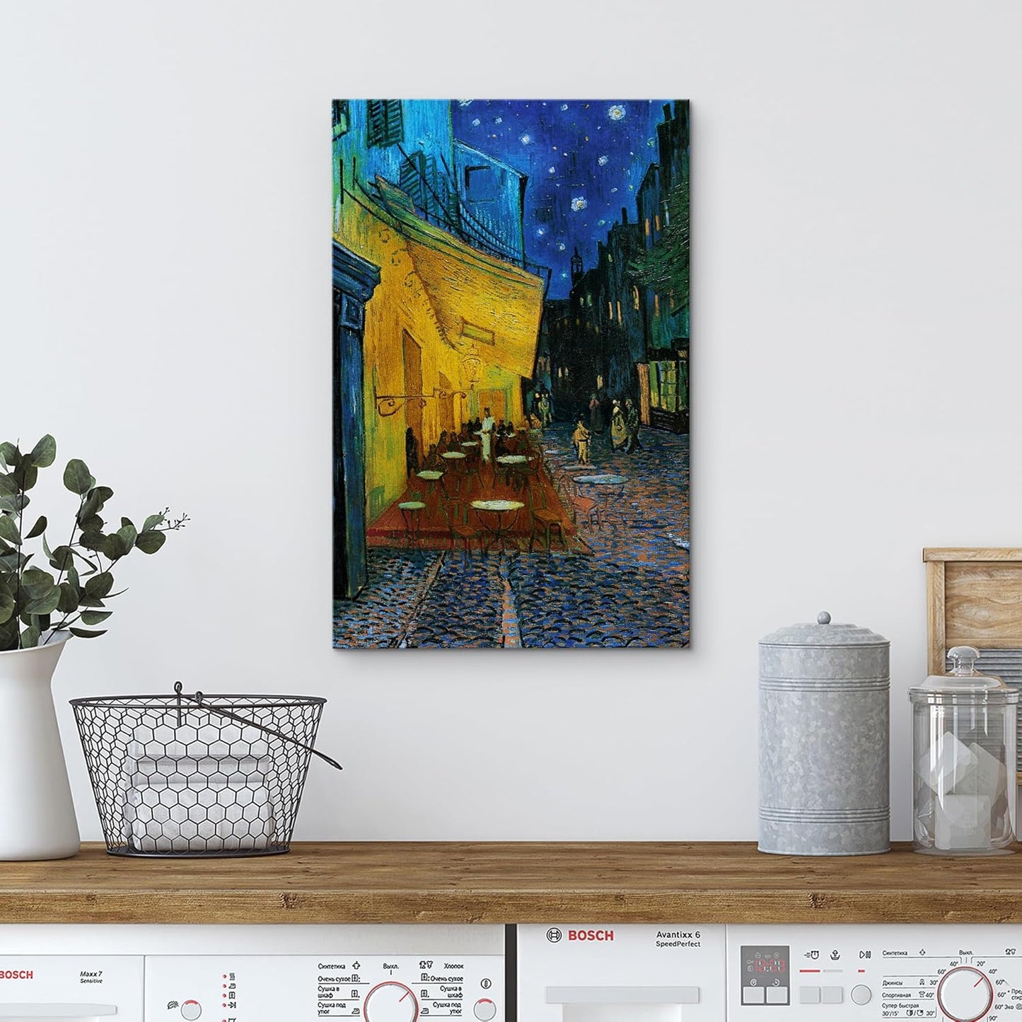 wall26 Canvas Print Wall Art Cafe Terrace at Night by Master Artist Vincent Van Gogh Nature Wilderness Illustrations Fine Art Multicolor for Living Room, Bedroom, Office - 16"x24"