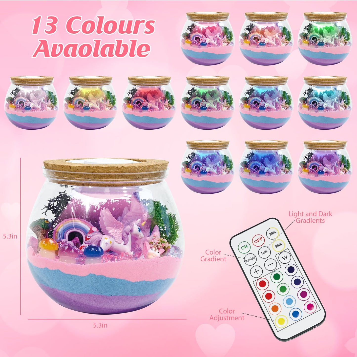 lonfypeng Unicorn Terrarium Crafts Kit for Kids-LED Night Light Up & Remote Unicorn Birthday Gifts Toys for Girls Ages5 6 7 8 9 10 Year Old-Christmas Gifts for Girls