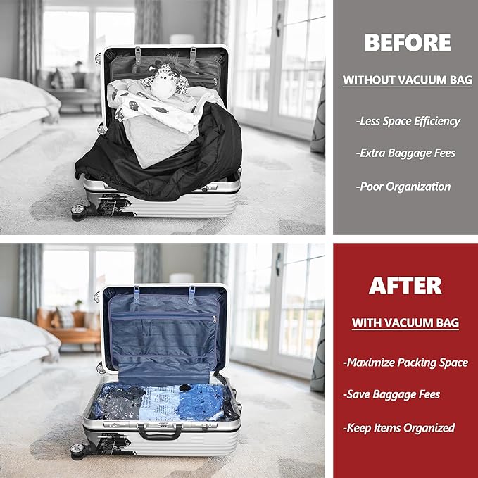 SUOCO Travel Vacuum Bags with Portable Electric Pump, 12 Combo (4L/4M/4S) Compression Packing Seal Cubes for Clothing Suitcase Luggage Organizer, Space Saver Clothes Storage Bags