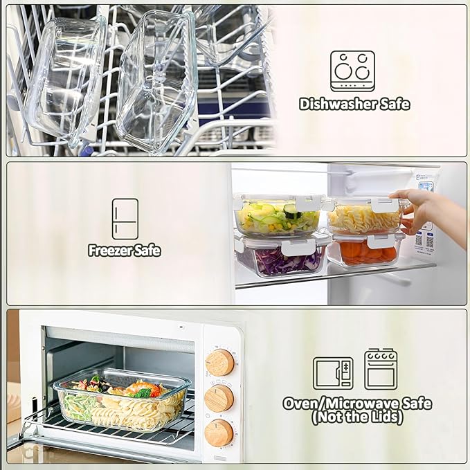 [8-Pack,30 oz]Glass Meal Prep Containers,MCIRCO Glass Food Storage Containers,Airtight lunch Containers with Lids, Microwave, Oven, Freezer and Dishwasher, White